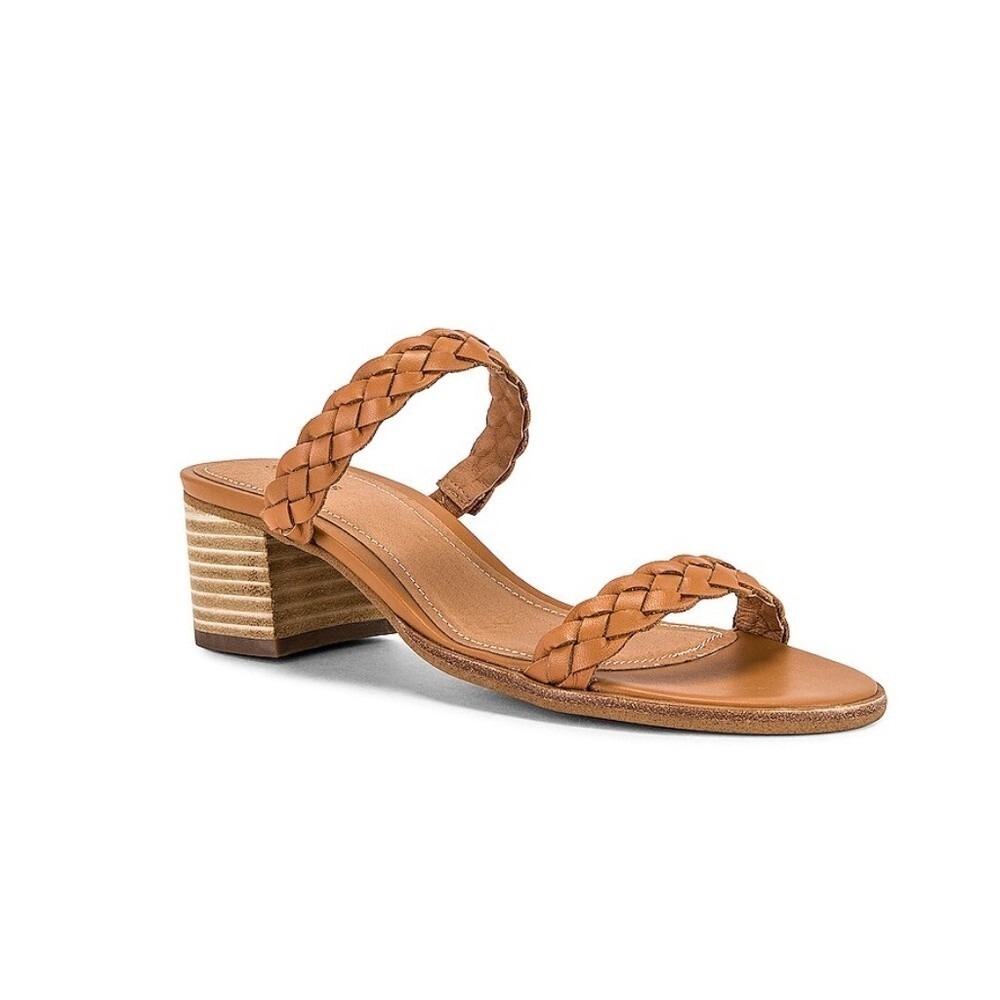 Soludos Women's Luna‎ Sandal 6 Camel Braided Leather Block Heel Slip on Classic